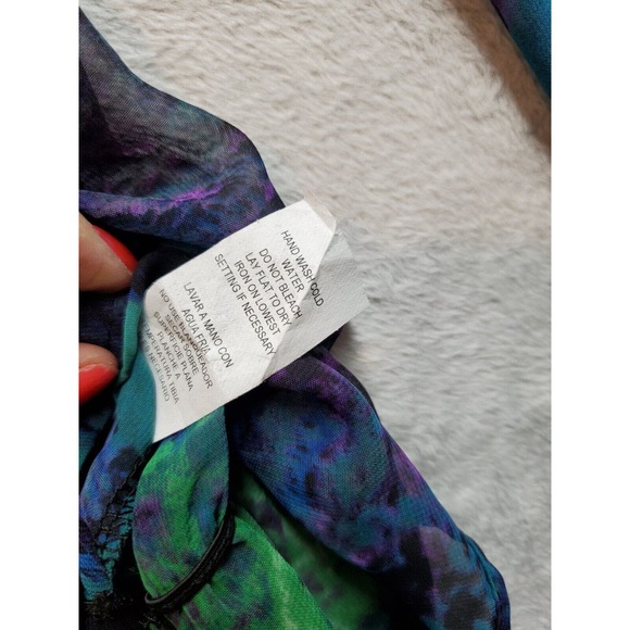 Lily Rose Blouse Top Womens Size Small Teal Floral Sheer Long Sleeve Round Neck - Picture 9 of 9